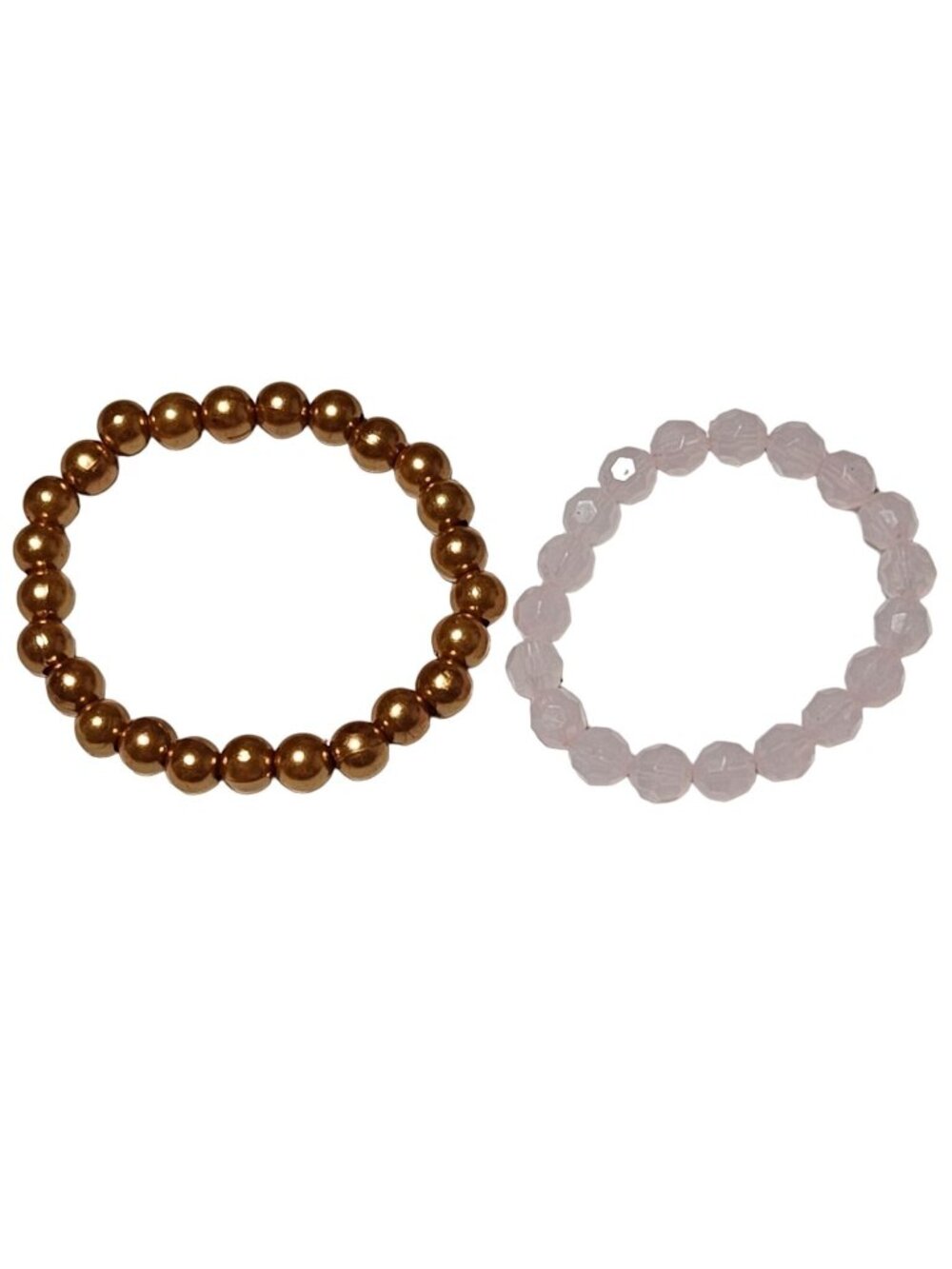 Retro Beaded Stretch Bracelets Pink Gold Beads Fashion Jewelry Women Set of 2